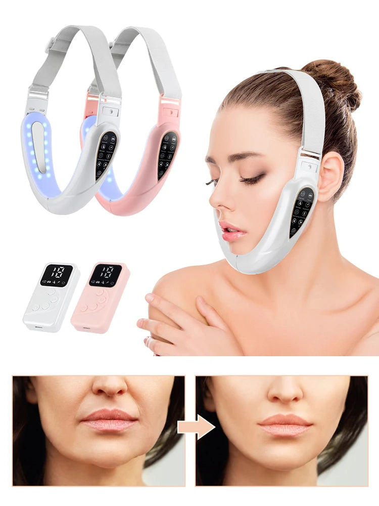 EMS Double Chin V Shape Lift Belt Facial Lifting Massager Face Slimming Vibration Face Lift Device with Remote Control Skin Care